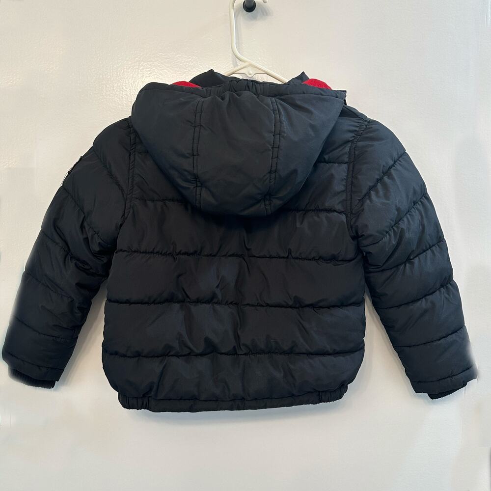 Nautica Boys Size 5 Black Hooded Puffer w/ Red Fleece Lined